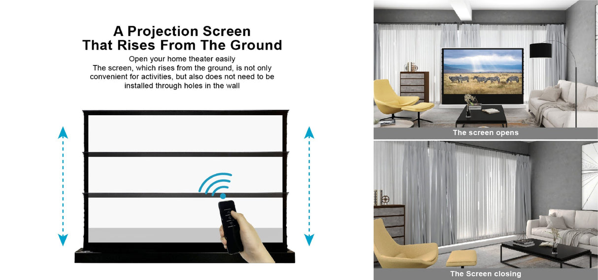 VIVIDSTORM S Pearlescent White Cinema Plus Motorised Tension Floor Rising Projector Screen