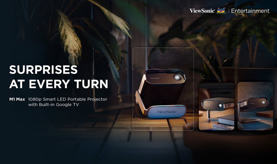 ViewSonic M1E Max 1080p Smart LED Portable Projector with Built-in Google TV