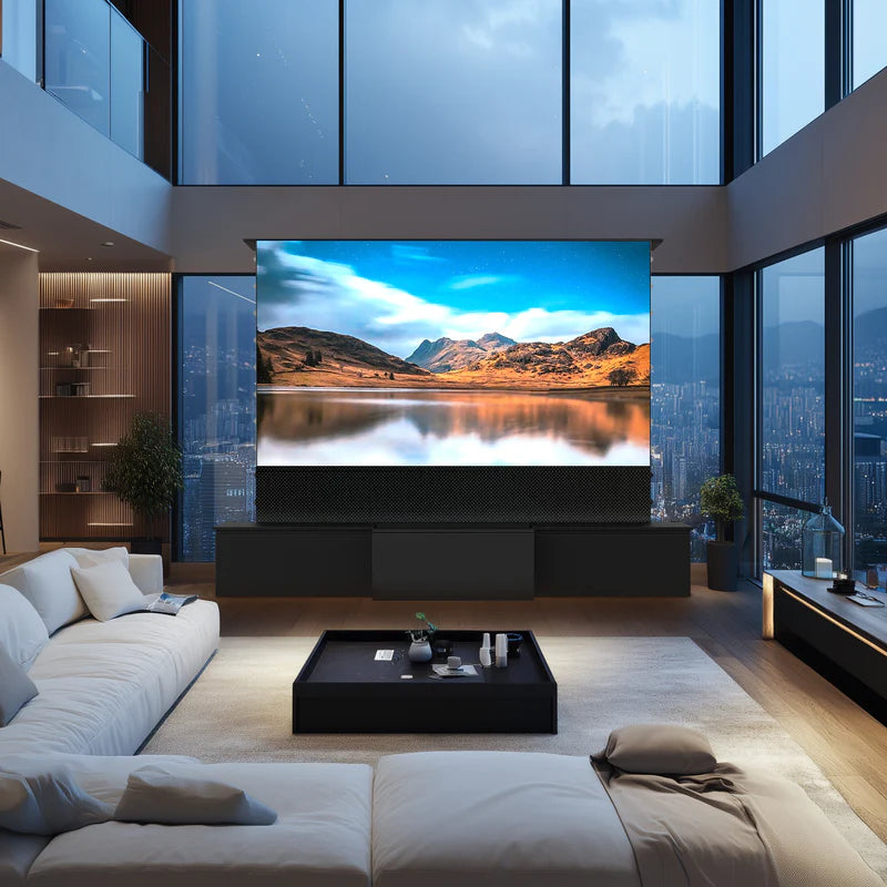 100-120" Shore Black Motorized Laser TV Flat Pack Cabinet