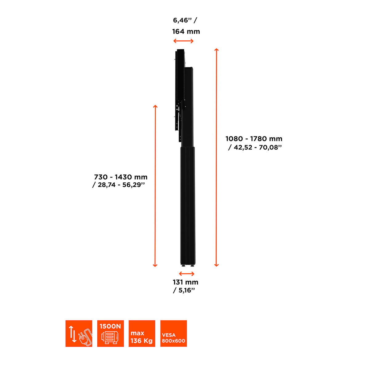 celexon Expert electric height adjustable display stand Adjust-4286WB with wall mounting