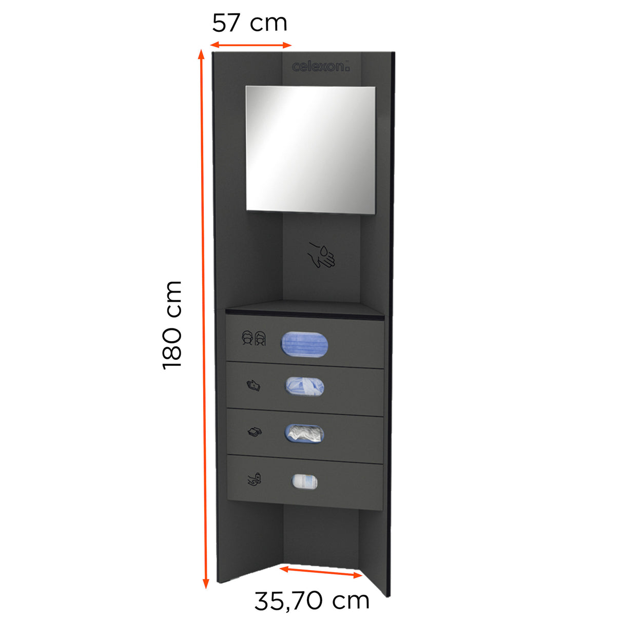 celexon Hygiene station 180 all-in (disinfection / masks / gloves / cloths / surface cleaners) - anthracite