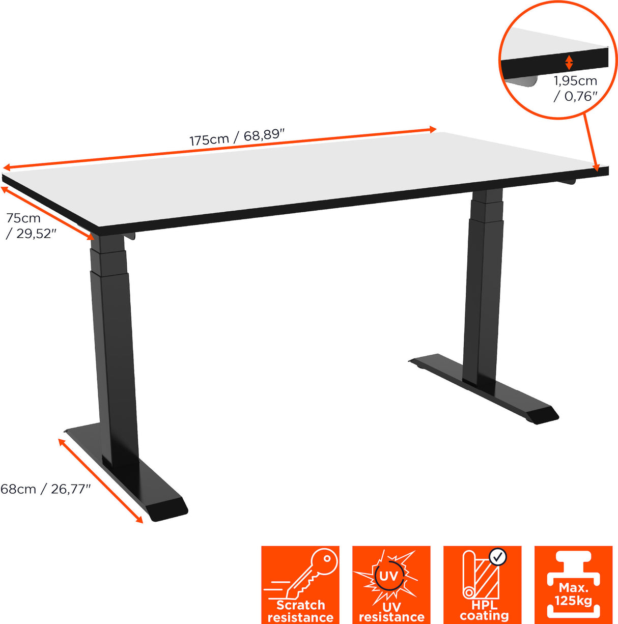 celexon electric height adjustable desk Professional eAdjust-58123 - black, incl. HPL table top