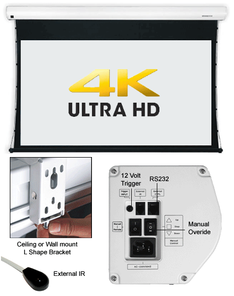 Grandview 16:9 Tab Tensioned Electric Wall / Ceiling Screen