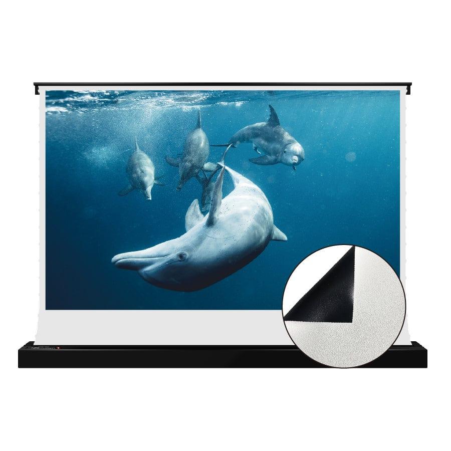 Pantalla de cine elevable con suelo tensado eléctrico VividStorm de color blanco