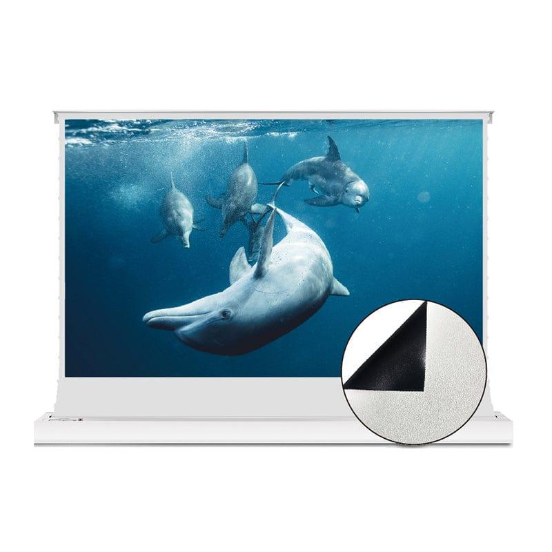 Pantalla de cine elevable con suelo tensado eléctrico VividStorm de color blanco