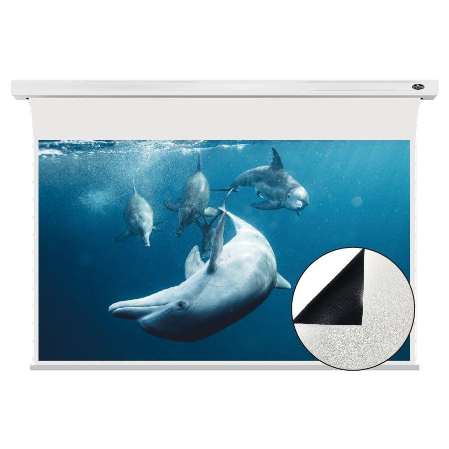 Pantalla de cine eléctrica de tensión VividStorm Slimline para pared o techo, color blanco (120")