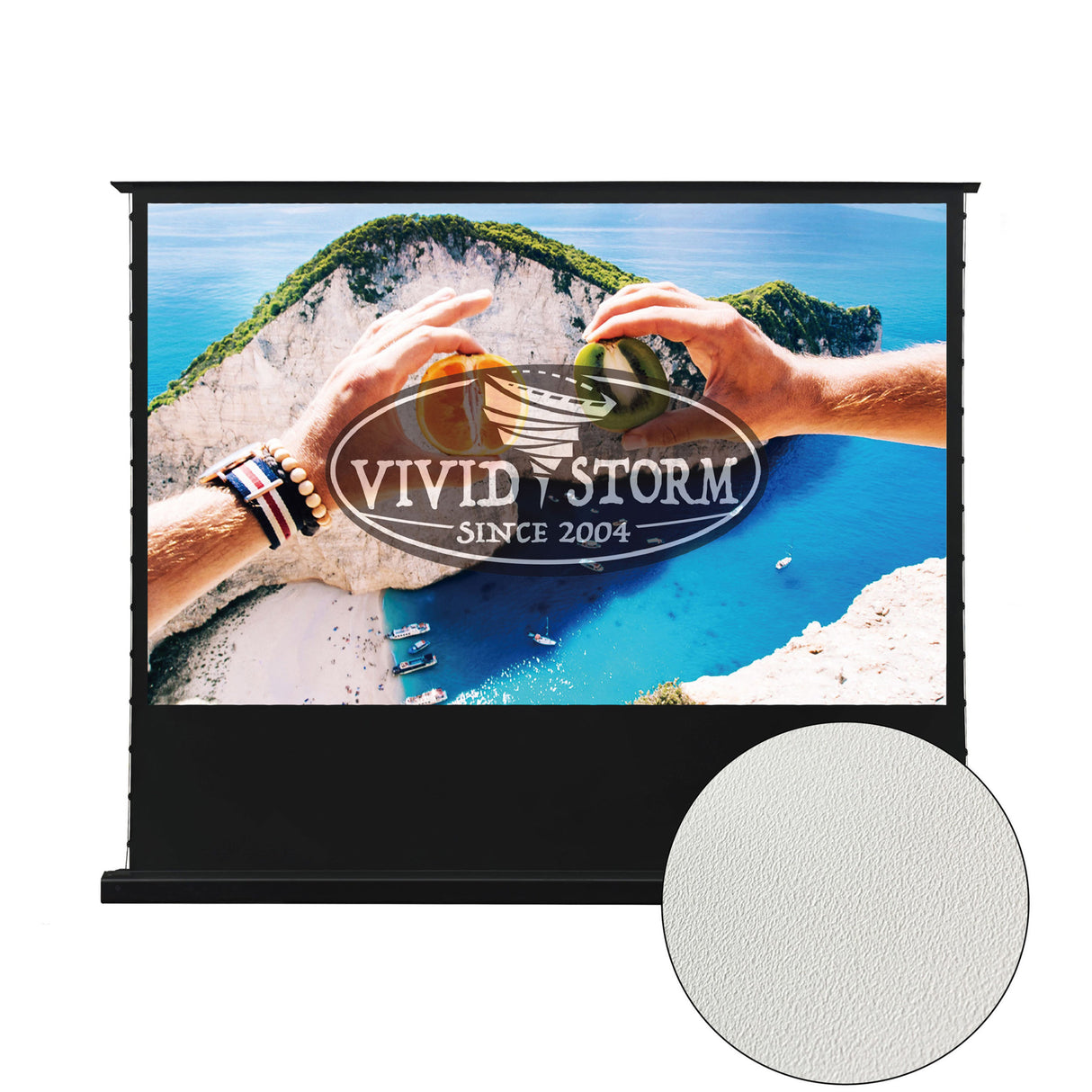 VividStorm S White Cinema Electric Tension Floor Rising Projector Screen - Black Borders