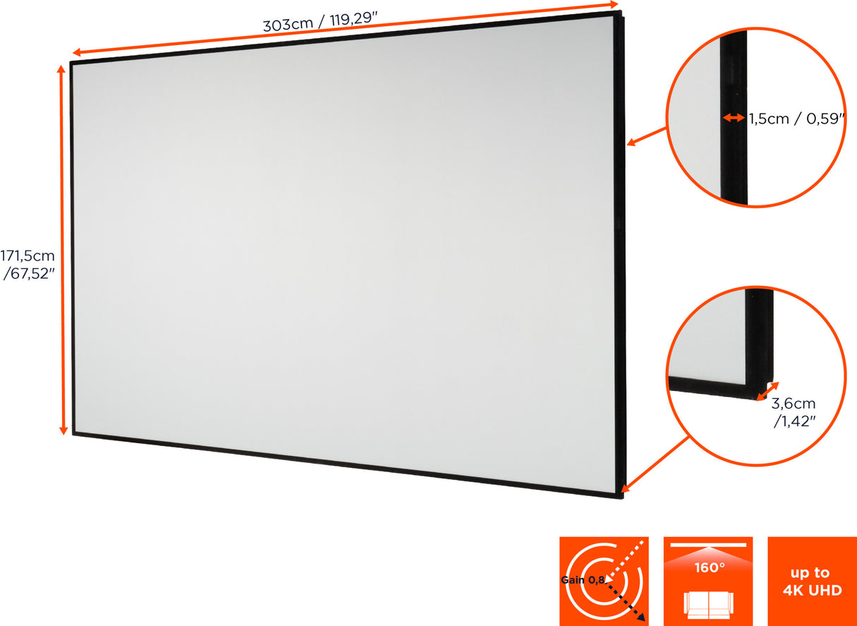 135" Celexon homecinema high contrast frame screen 300 x 169 cm 135" - dynamic slate alr (NON UST) 16:9