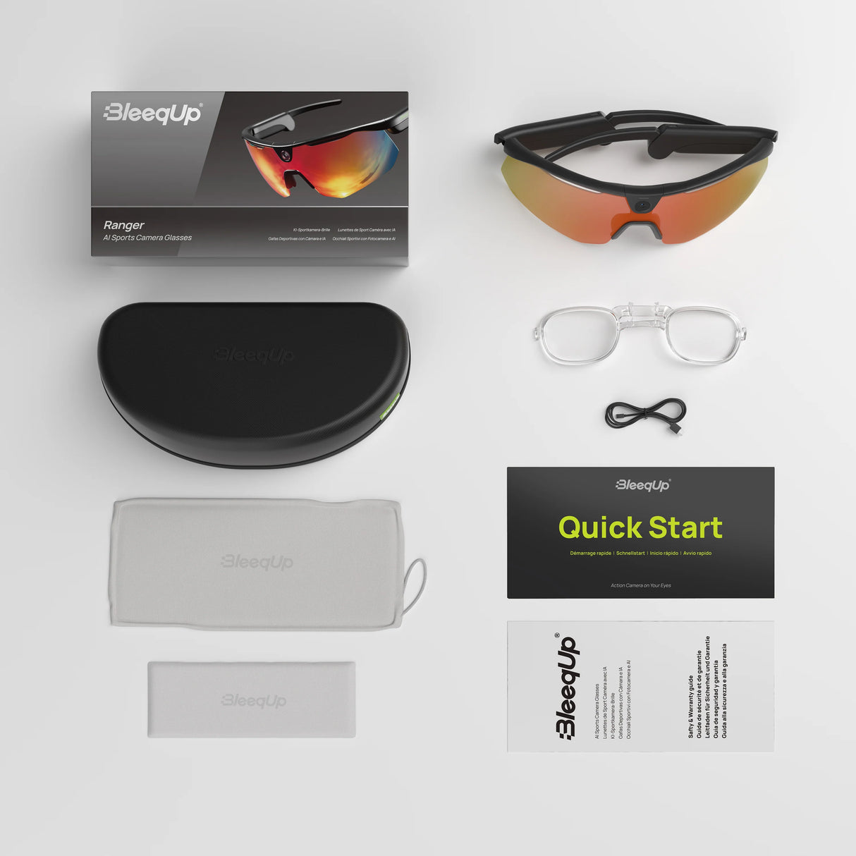BleeqUp Ranger AI Sports Camera Glasses - Standard Lens - Black Frame Orange Lens