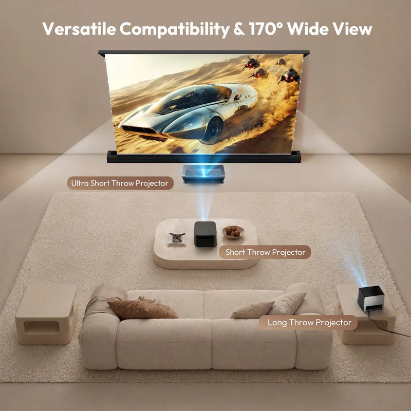 100''-120'' NothingProjector Matte White Motorized Floor Rising Screen For Long/Short/UST Projectors