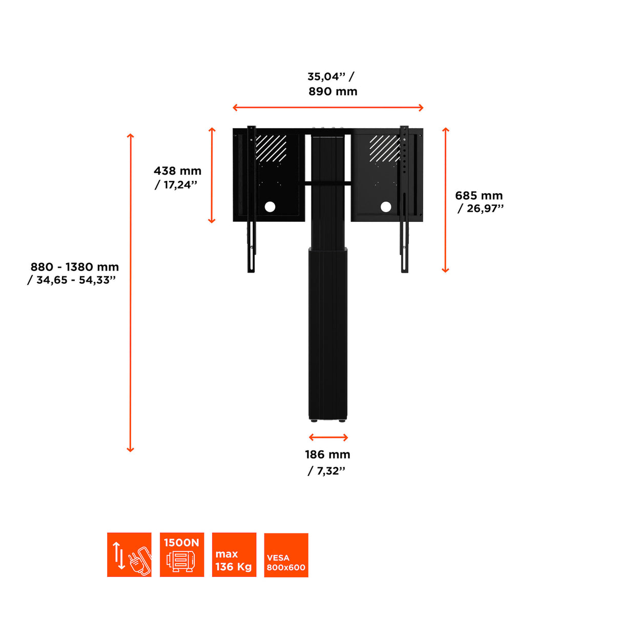 celexon Expert electric height adjustable display stand Adjust-4275WB with wall mounting