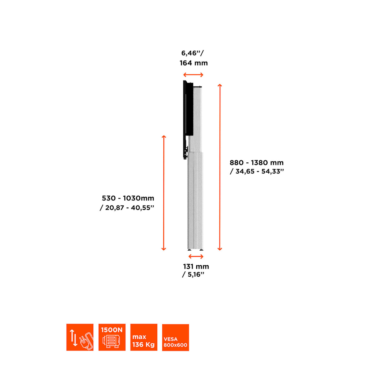 celexon Expert electric height adjustable display stand Adjust-4275WS with wall mounting