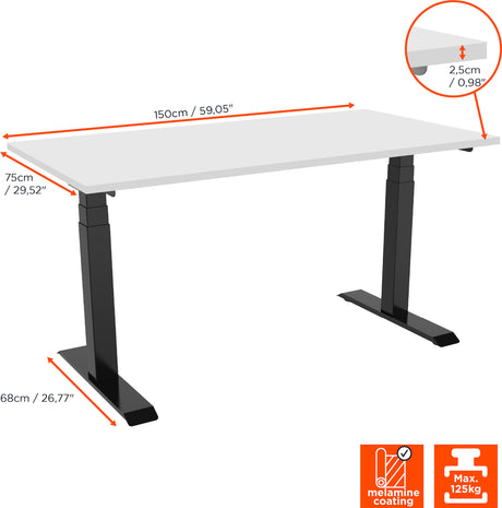 celexon electric height adjustable desk Professional eAdjust-58123 - Black, incl. tabletop