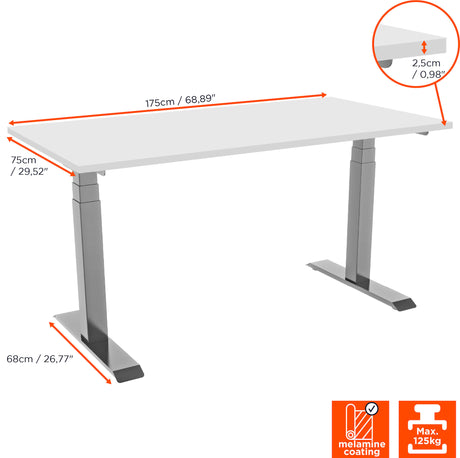 celexon electric height adjustable desk Professional eAdjust-58123 - Grey, incl. tabletop