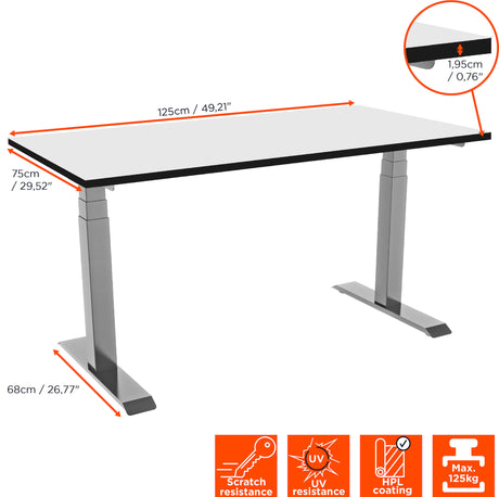 celexon electric height adjustable desk Professional eAdjust-58123 - grey, incl. HPL tabletop