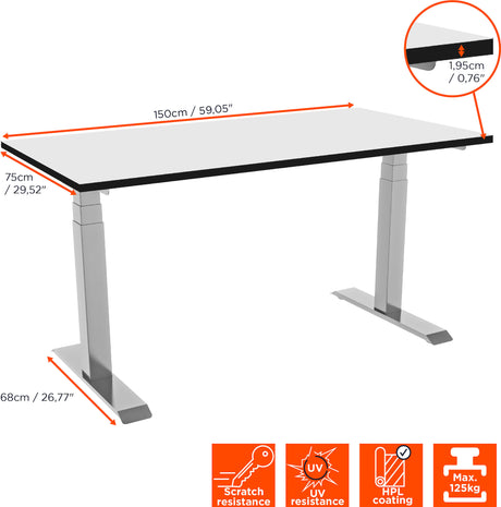 celexon electric height adjustable desk Professional eAdjust-58123 - white, incl. HPL tabletop