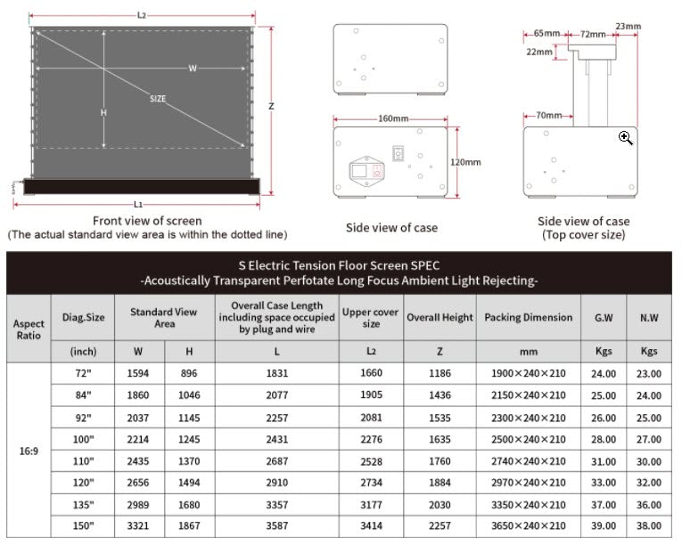 VividStorm S Electric Tension Obsidian ALR Floor Rising ACOUSTIC Screen (NON UST)