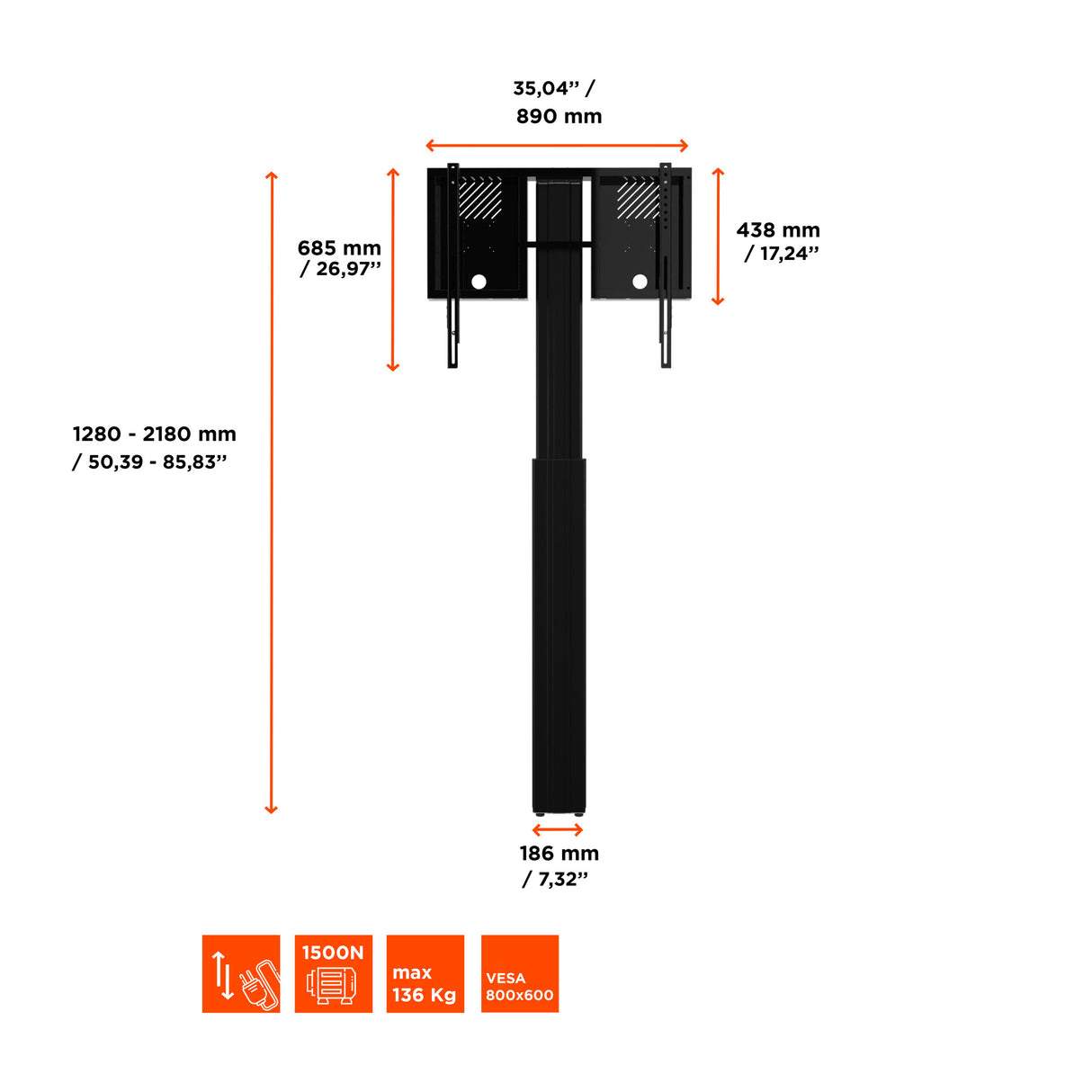 Celexon expert electric height adjustable display stand adjust-4286wb with wall mounting - 90cm