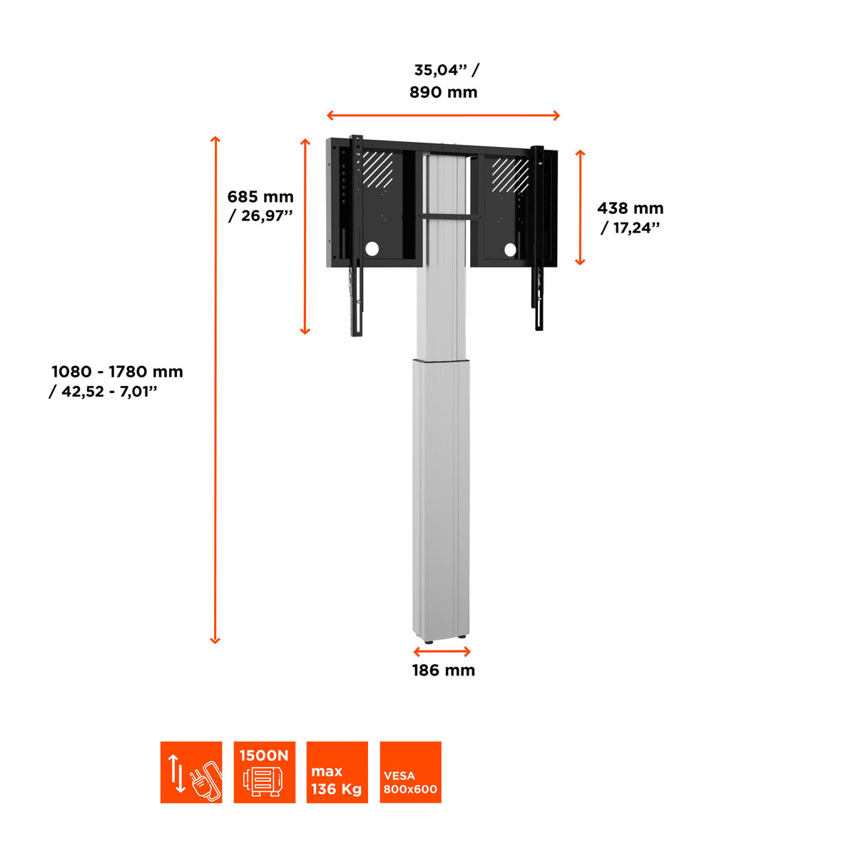 Celexon expert electric height adjustable display stand adjust-4286ws with wall mounting - 70cm