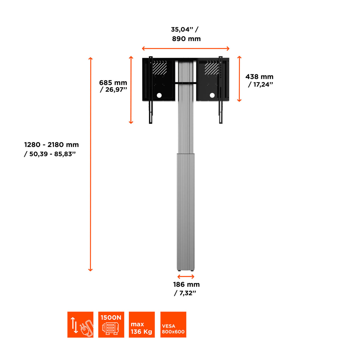 Soporte de exhibición ajustable en altura eléctrico Celexon Expert Adjust-4286WS con montaje en pared - 90 cm