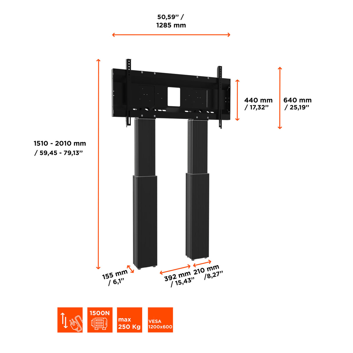 Soporte de exhibición ajustable en altura eléctrico Celexon Expert Adjust-70120WB con montaje en pared - 50 cm