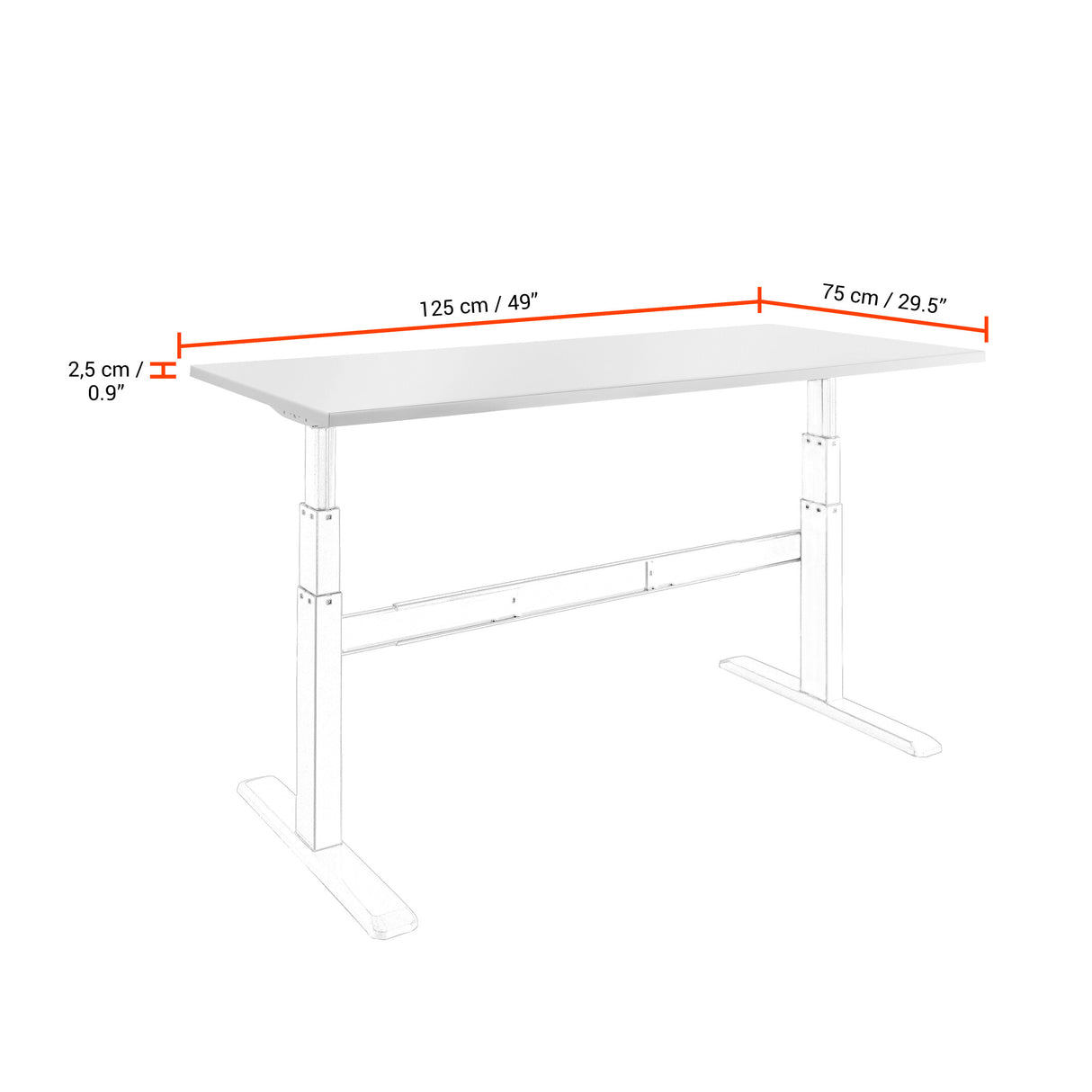 57" Celexon table top 125 x 75cm for adjust desk, white